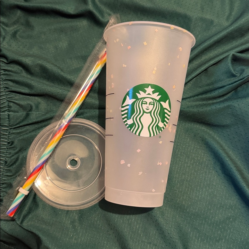 RARE Starbucks Color Changing Confetti Cup with Rainbow Straw - Brand new